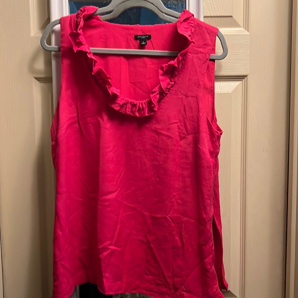Ann Taylor Pink sleeveless, ruffle color top . Size 12